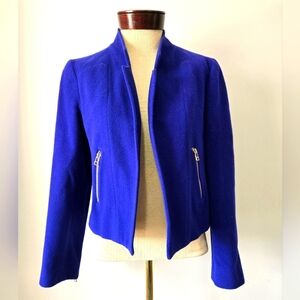 Louben Wool and Cashmere Blue Open Front Cropped Jacket. Size 4